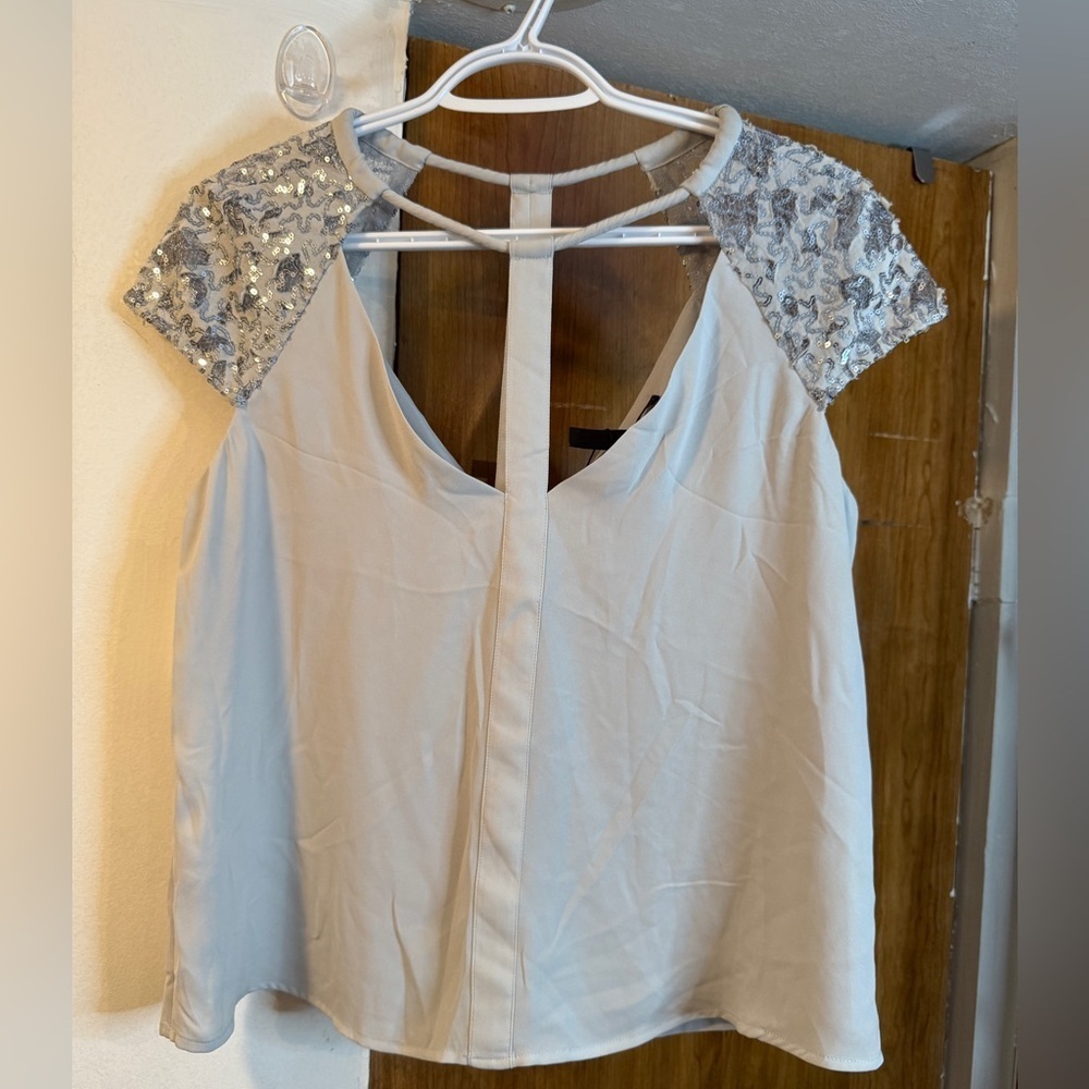 BCBGMAXAZRIA Elegant Gray Sequin Sleeve Women's Top size S